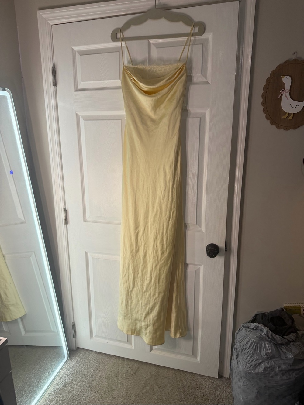Meshki Pale Yellow Satin Cowl Slip Maxi Dress